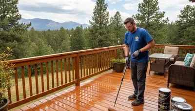 Professional deck staining in Aurora, CO enhancing wood grain and protecting outdoor surfaces from UV damage