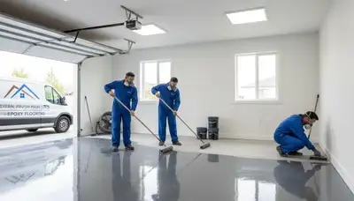 Epoxy garage floor coating in Aurora CO by professional house painters for durable, glossy finish