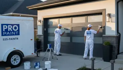 Professional garage door painting in Aurora, CO by expert house painters enhancing curb appeal