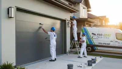 Professional garage door painting in Aurora, CO by expert house painters enhancing curb appeal