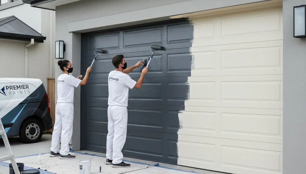Professional garage door painting in Aurora CO by expert house painters enhancing home curb appeal
