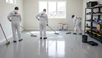 Garage floor epoxy coating in Aurora, CO by professional house painters protecting concrete surfaces