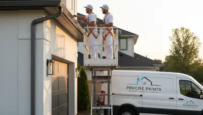 Professional painter applying durable gutter paint on Aurora CO home exterior