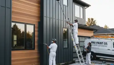Professional siding painting on Aurora CO home exterior by expert house painters