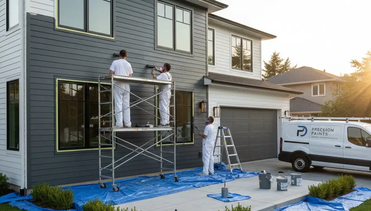 Professional siding painting on Aurora CO home exterior by expert house painters