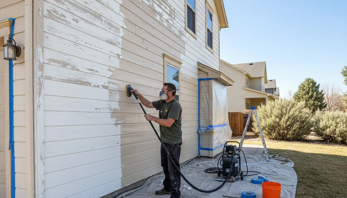 Professional surface preparation for exterior house painting in Aurora, CO ensuring durable paint adhesion