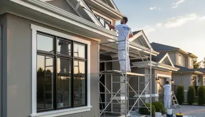 Professional trim and fascia painting on Aurora CO home exterior by expert house painters