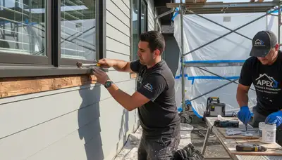 Wood rot repair on Aurora CO home exterior by professional house painters protecting wood siding